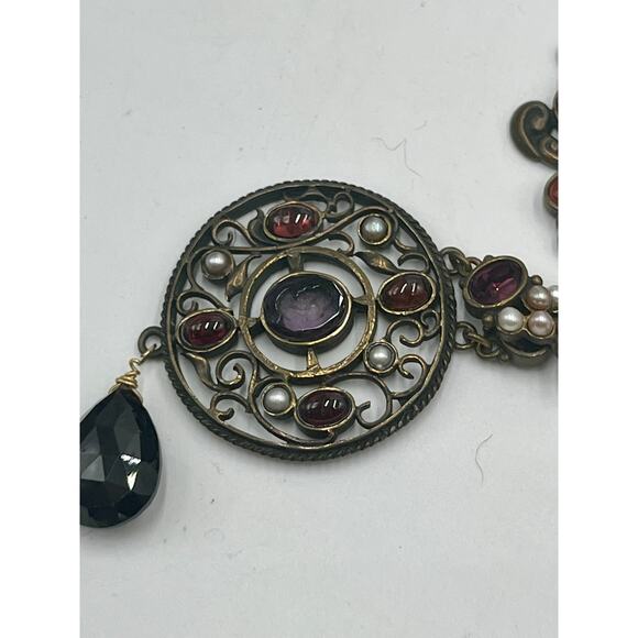 Extasia Vintage Glass Intaglio and Seed Pearl Pendant Necklace Artisan Jewelry - Picture 5 of 16